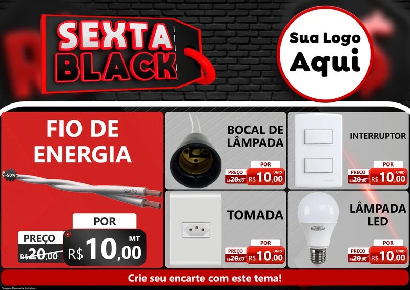 Modelo de Encarte para Encarte A4 Horizontal com o tema Sexta Black para Materiais Elétricos