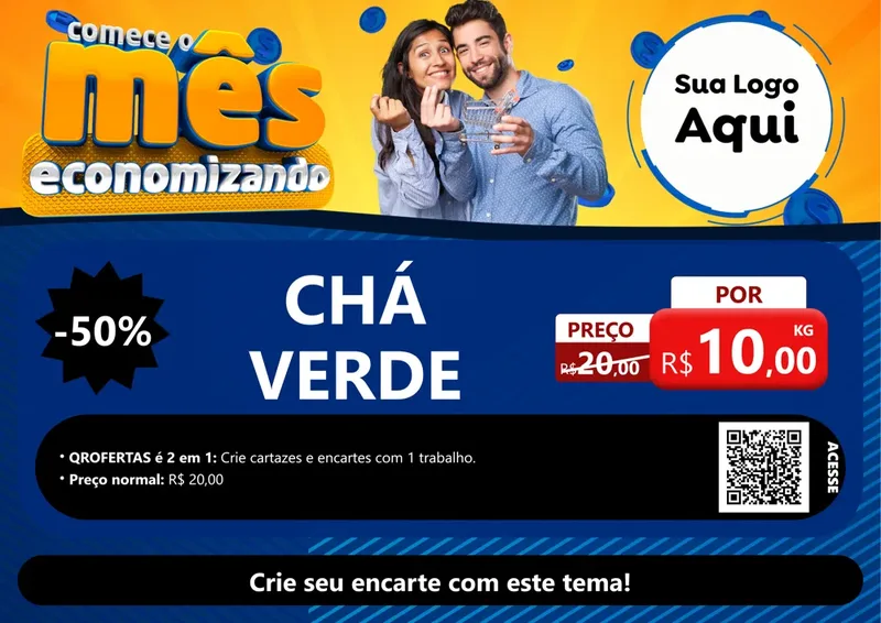 Modelo de Cartaz para Cartaz A4 Horizontal com o tema Comece O Mês Economizando para Produtos Naturais