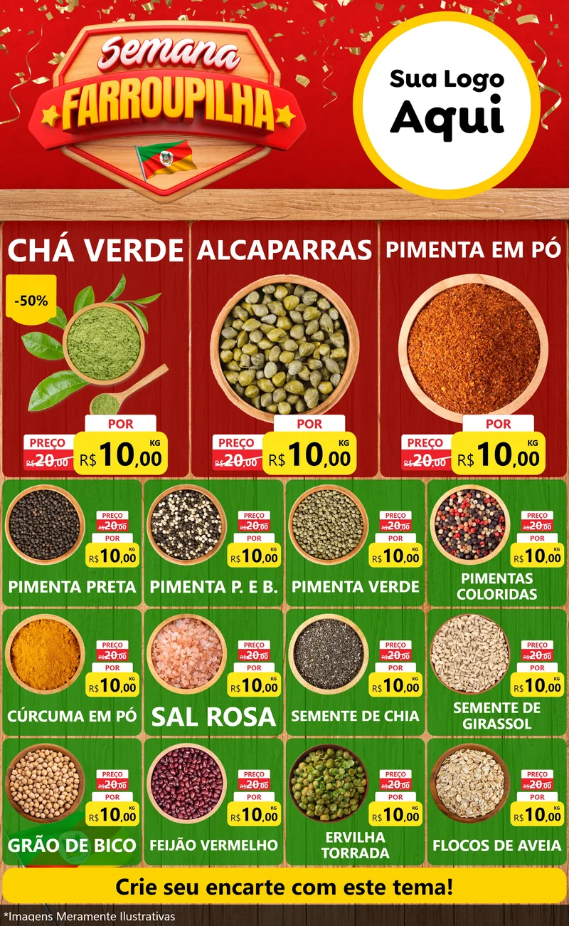 Modelo de Encarte para Encarte Grande com o tema Semana Farroupilha para Produtos Naturais
