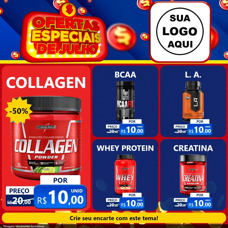 Modelo de Rede Social para Feed Facebook com o tema Ofertas Especiais de Julho para Suplementos alimentares