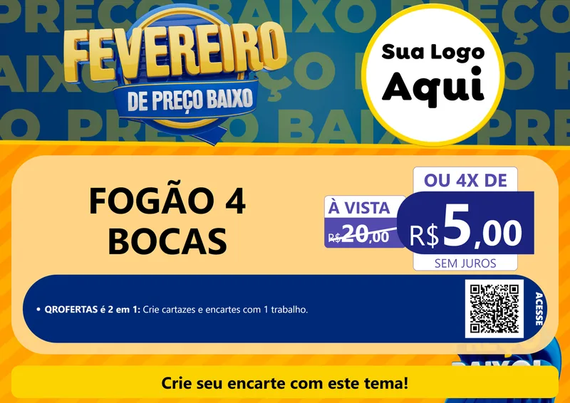 Modelo de Cartaz para Cartaz A4 Horizontal com o tema Fevereiro de Preço Baixo para Móveis e Eletro