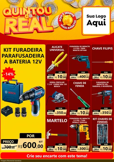 Modelo de Encarte para Encarte A4 Vertical com o tema Quintou do Real para Maquinas e Ferramentas