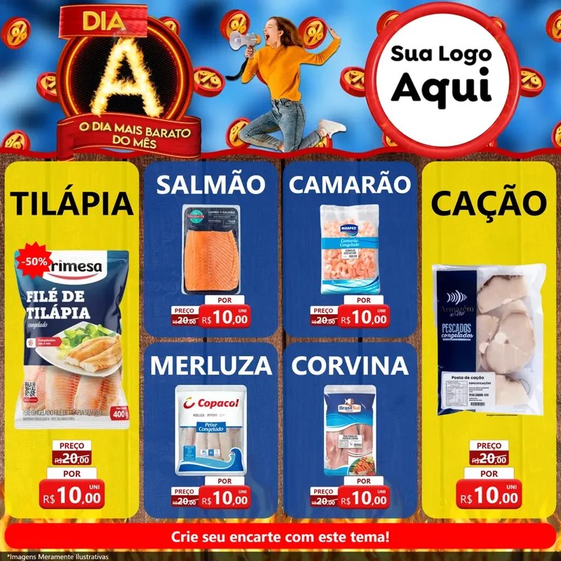Modelo de Rede Social para Feed Facebook com o tema Dia A - O Dia Mais Barato Do Mês para Peixaria