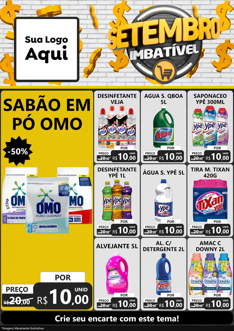 Modelo de Encarte para Encarte A4 Vertical com o tema Setembro Imbatível para Produtos de Limpeza
