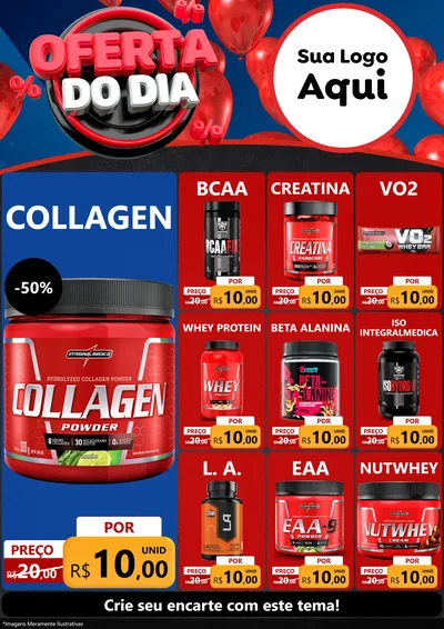 Modelo de Encarte para Encarte A4 Vertical com o tema Oferta do Dia para Suplementos alimentares