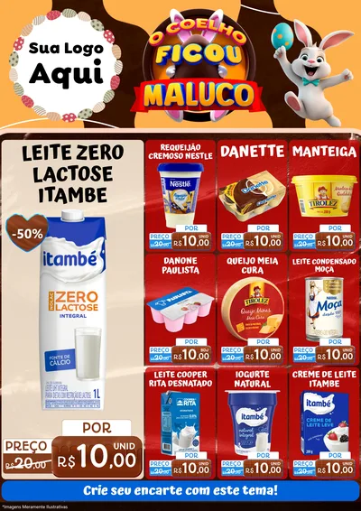 Modelo de Encarte para Encarte A4 Vertical com o tema O Coelho Ficou Maluco - Páscoa para Frios e Laticínios