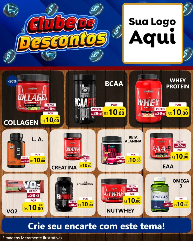 Modelo de Rede Social para Feed Instagram com o tema Clube de Descontos para Suplementos alimentares