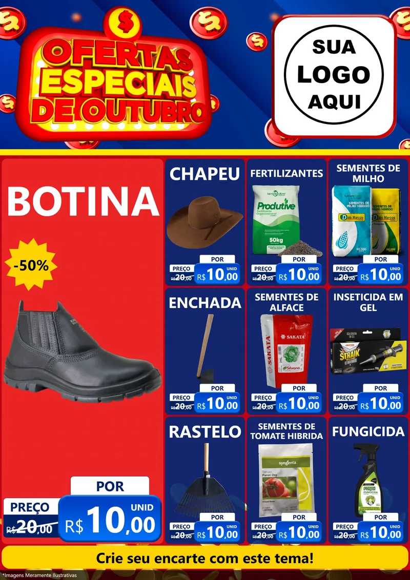 Modelo de Encarte para Encarte A4 Vertical com o tema Ofertas Especiais de Outubro para Agropecuária