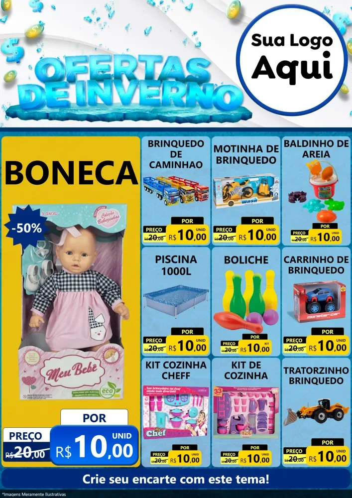 Modelo de Encarte para Encarte A4 Vertical com o tema Ofertas de Inverno para Brinquedos