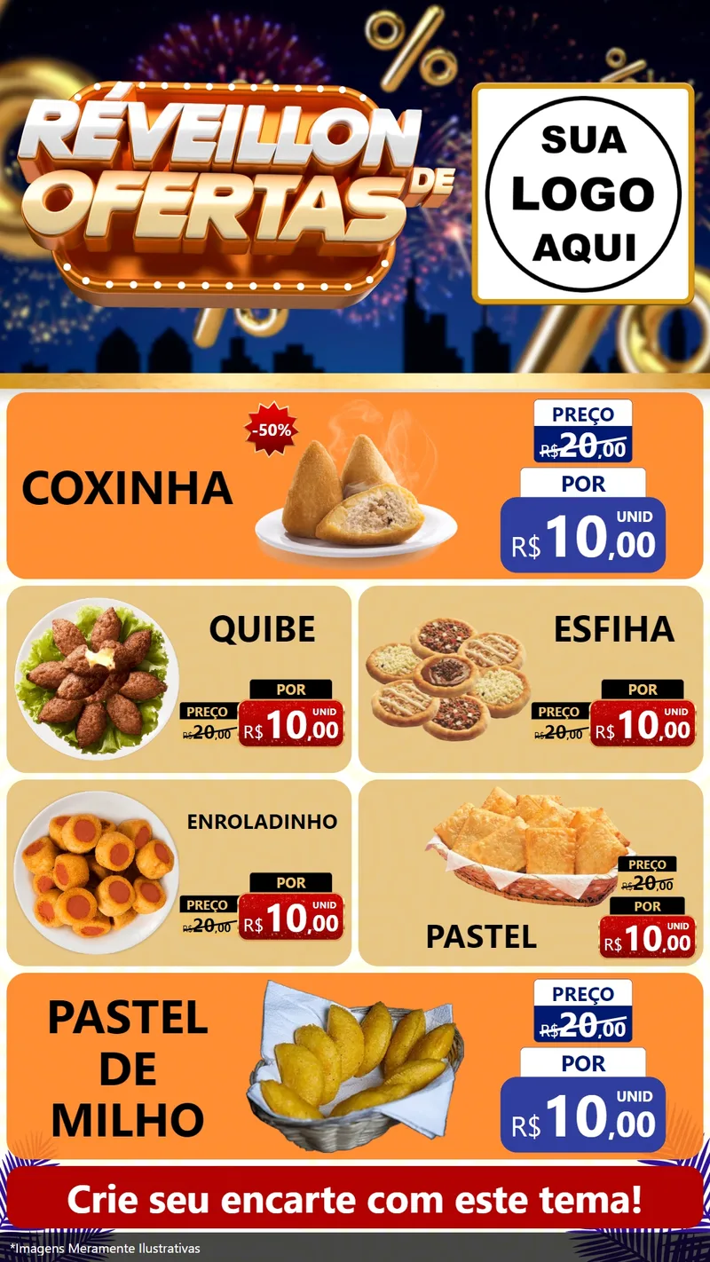 Modelo de TV para TV Vertical com o tema Réveillon de Ofertas para Salgadaria
