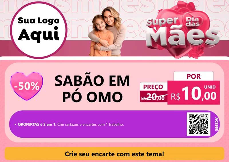 Modelo de Cartaz para Cartaz A4 Horizontal com o tema Super Dia Das Mães para Produtos de Limpeza