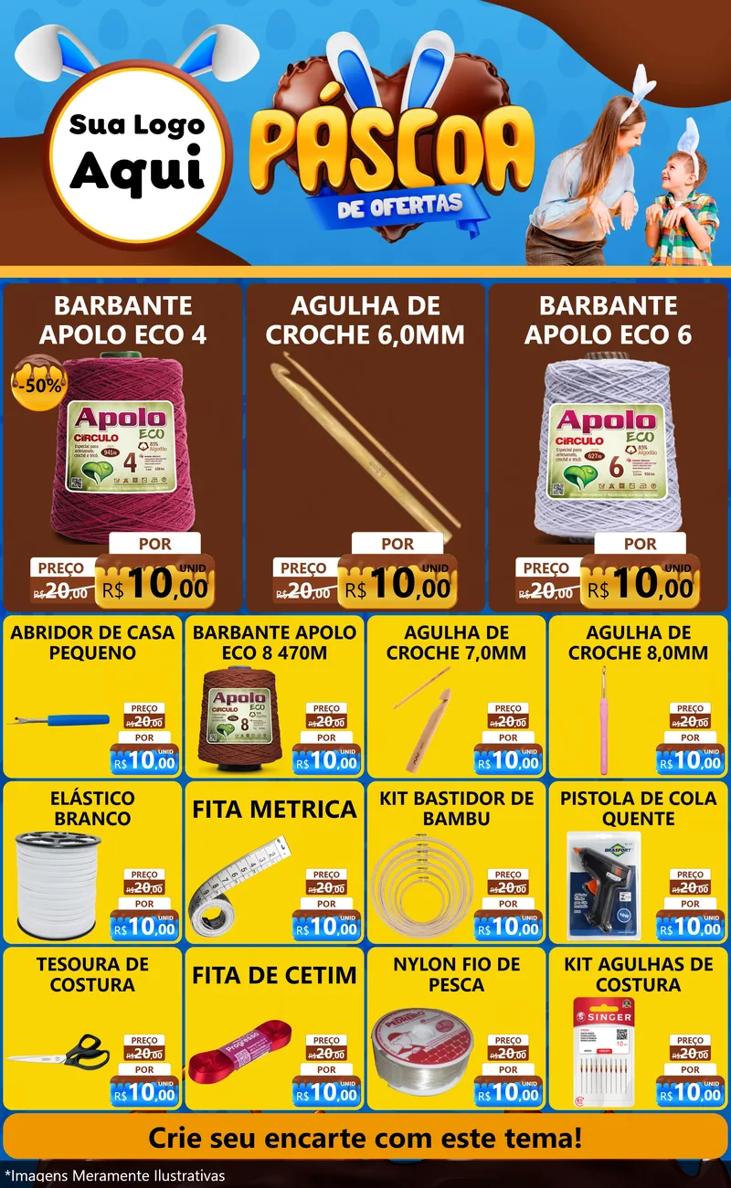 Modelo de Encarte para Encarte Grande com o tema Páscoa de Ofertas para Armarinho e Aviamentos