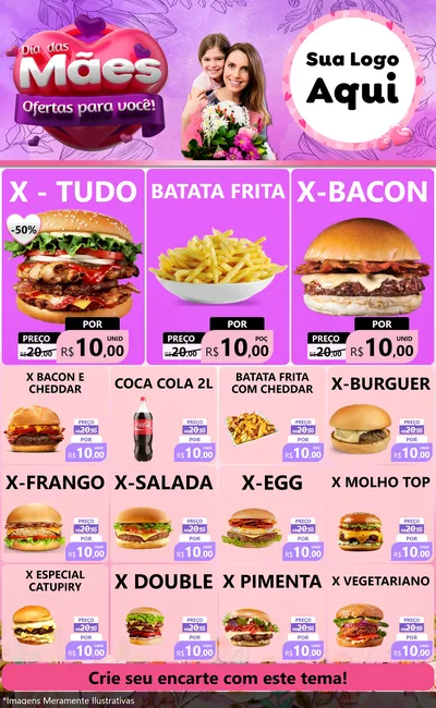 Modelo de Encarte para Encarte Grande com o tema Dia das Mães Ofertas para Você! para Hamburgueria