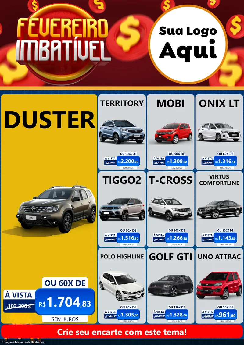 Modelo de Encarte para Encarte A4 Vertical com o tema Fevereiro Imbatível para Concessionaria de Carros