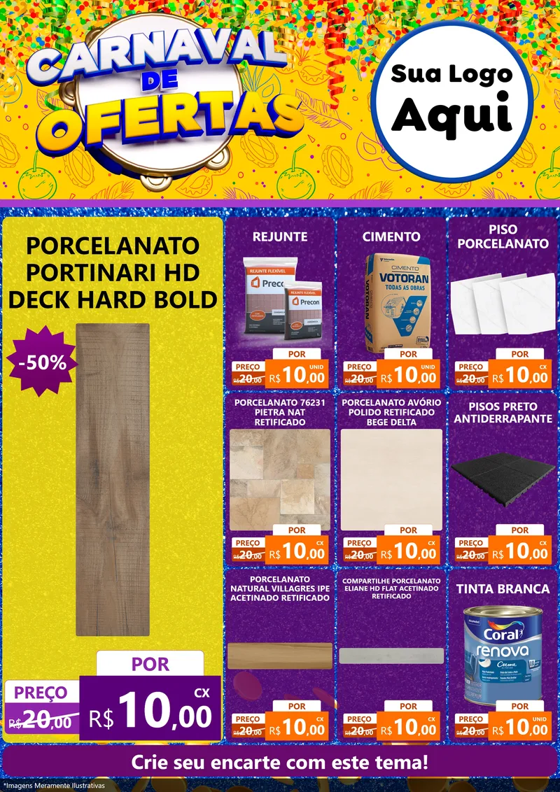 Modelo de Encarte para Encarte A4 Vertical com o tema Carnaval de Ofertas para Pisos e revestimentos