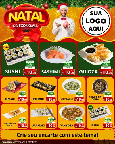 Modelo de Rede Social para Feed Instagram com o tema Natal da Economia para Comida japonesa