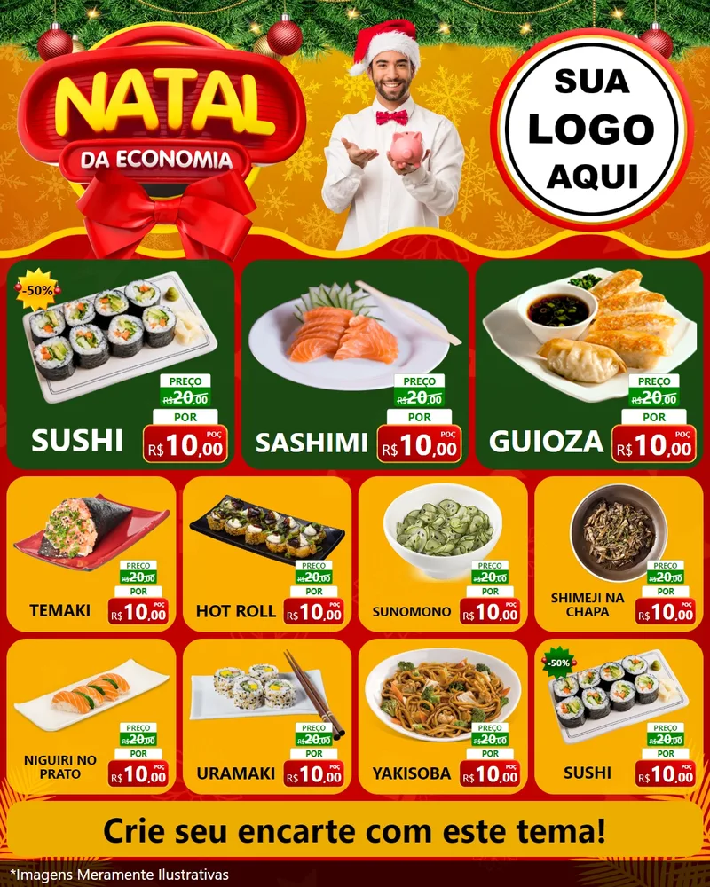 Modelo de Rede Social para Feed Instagram com o tema Natal da Economia para Comida japonesa