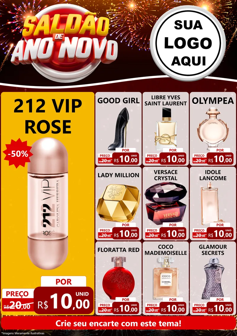 Modelo de Encarte para Encarte A4 Vertical com o tema Saldão de Ano Novo para Perfumes