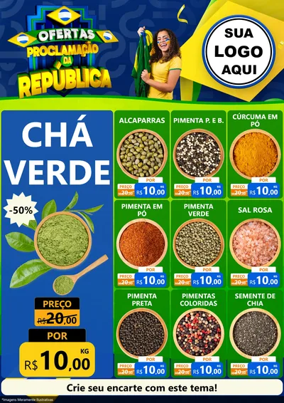 Modelo de Encarte para Encarte A4 Vertical com o tema Ofertas Proclamação da República para Produtos Naturais