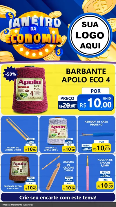 Modelo de Rede Social para Stories com o tema Janeiro da Economia para Armarinho e Aviamentos