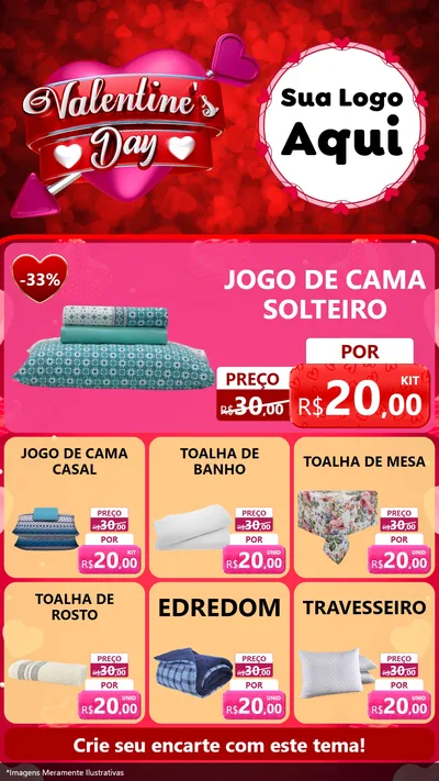 Modelo de Rede Social para Stories com o tema Valentine's Day para Cama, Mesa e Banho