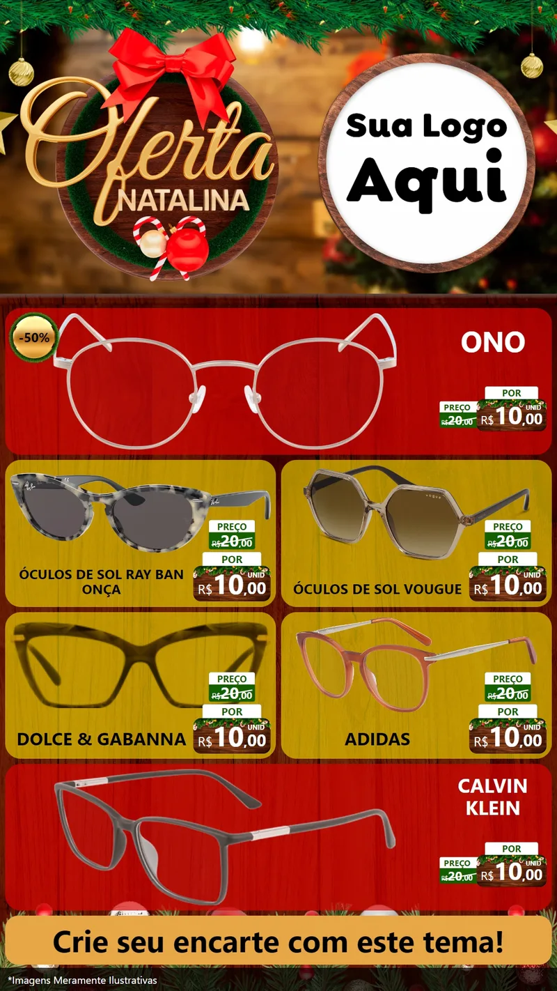 Modelo de TV para TV Vertical com o tema Ofertas Natalina para Óticas