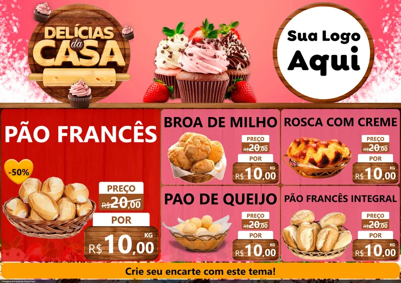 Modelo de Encarte para Encarte A4 Horizontal com o tema Delícias da Casa para Padaria