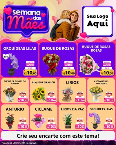 Modelo de Rede Social para Feed Instagram com o tema Semana das Mães para Floricultura e jardim