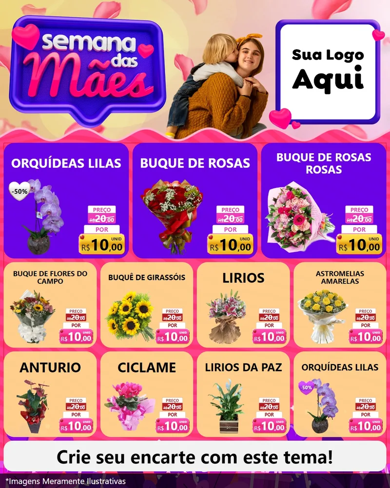 Modelo de Rede Social para Feed Instagram com o tema Semana das Mães para Floricultura e jardim