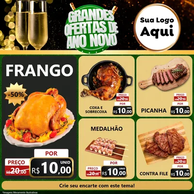 Modelo de Rede Social para Feed Facebook com o tema Grandes Ofertas de Ano Novo para Assados