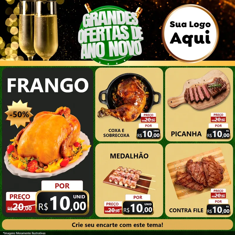 Modelo de Rede Social para Feed Facebook com o tema Grandes Ofertas de Ano Novo para Assados