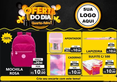 Modelo de Encarte para Encarte A4 Horizontal com o tema Oferta do Dia - Quarta Feira! para Papelaria