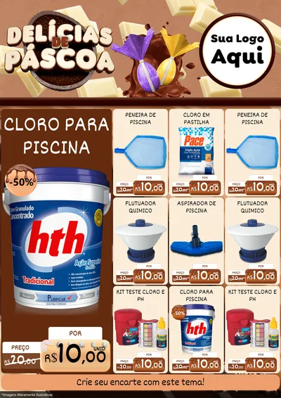 Modelo de Encarte para Encarte A4 Vertical com o tema Delícias de Páscoa para Produtos para Piscina