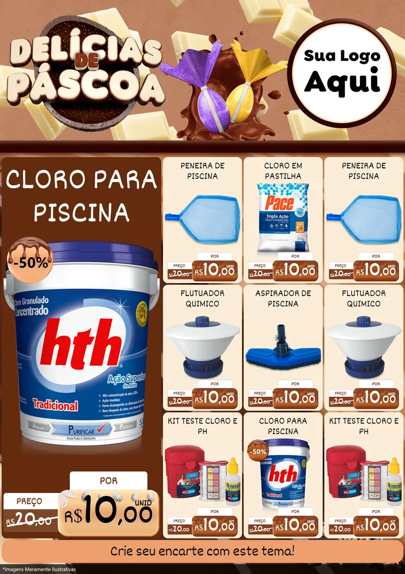 Modelo de Encarte para Encarte A4 Vertical com o tema Delícias de Páscoa para Produtos para Piscina