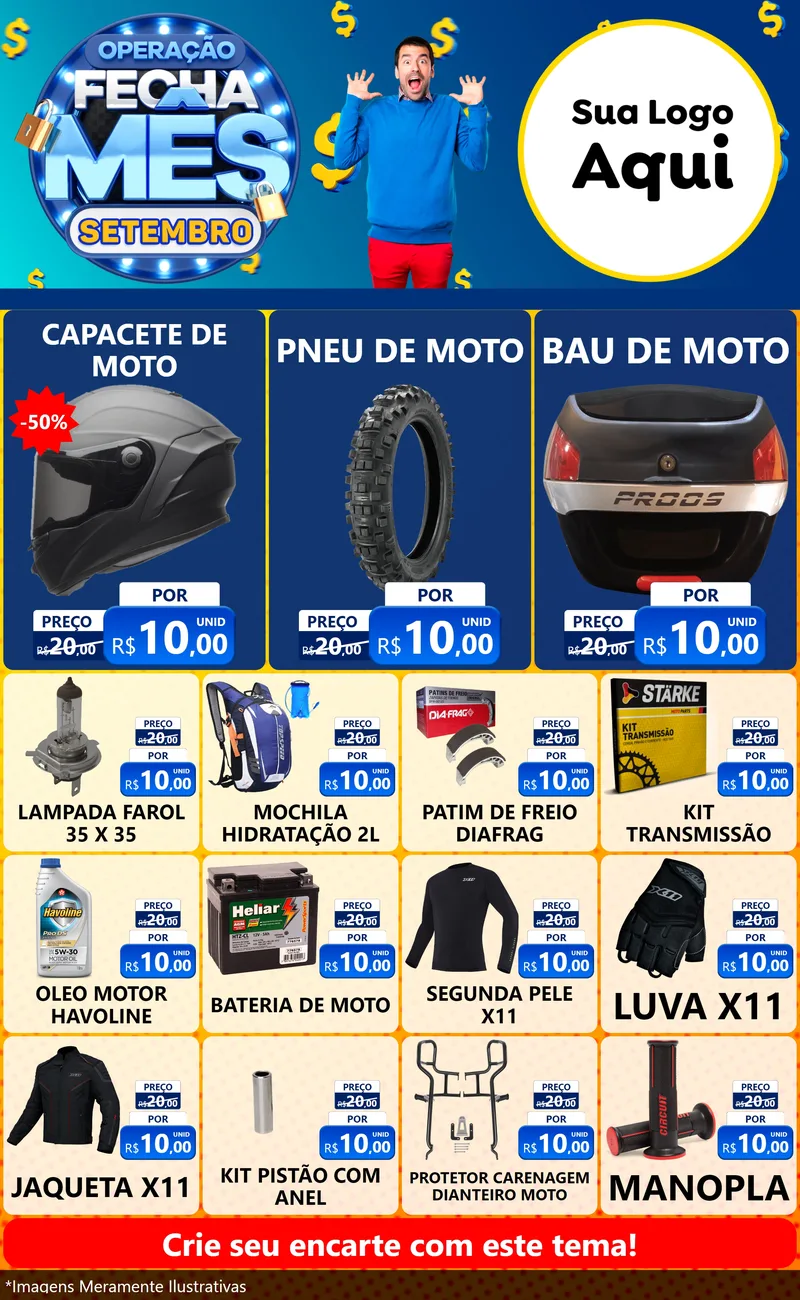 Modelo de Encarte para Encarte Grande com o tema Operação Fecha Mês Setembro para Moto peças