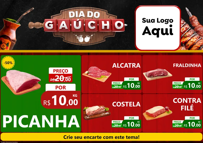 Modelo de Encarte para Encarte A4 Horizontal com o tema Dia do Gaúcho para Açougue