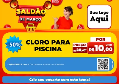 Modelo de Cartaz para Cartaz A4 Horizontal com o tema Saldão de Março para Produtos para Piscina