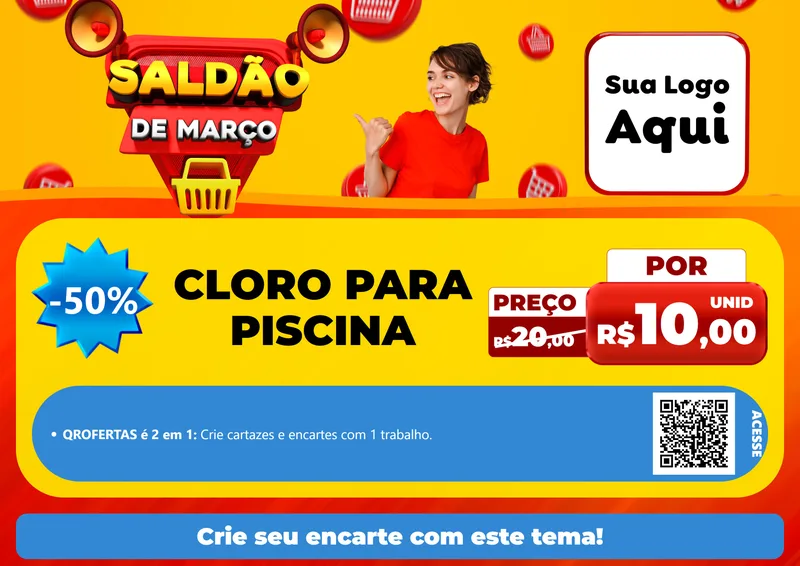 Modelo de Cartaz para Cartaz A4 Horizontal com o tema Saldão de Março para Produtos para Piscina