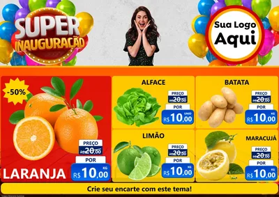 Modelo de Encarte para Encarte A4 Horizontal com o tema Super Inauguração para Hortifrúti