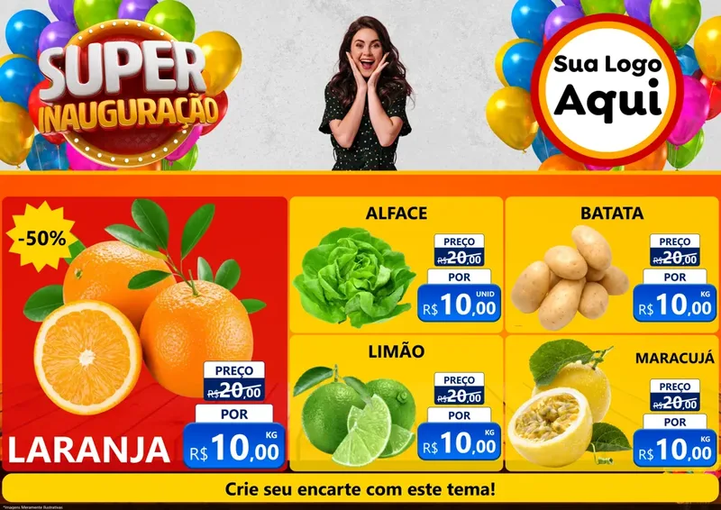 Modelo de Encarte para Encarte A4 Horizontal com o tema Super Inauguração para Hortifrúti