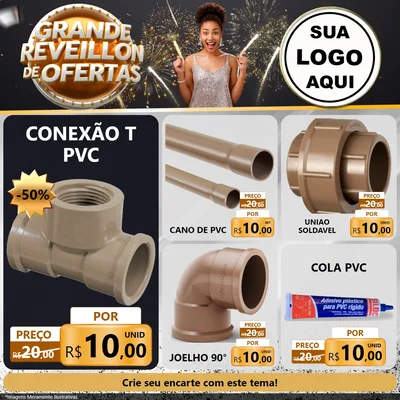 Modelo de Rede Social para Feed Facebook com o tema Grande Réveillon de Ofertas para Tubos e conexões