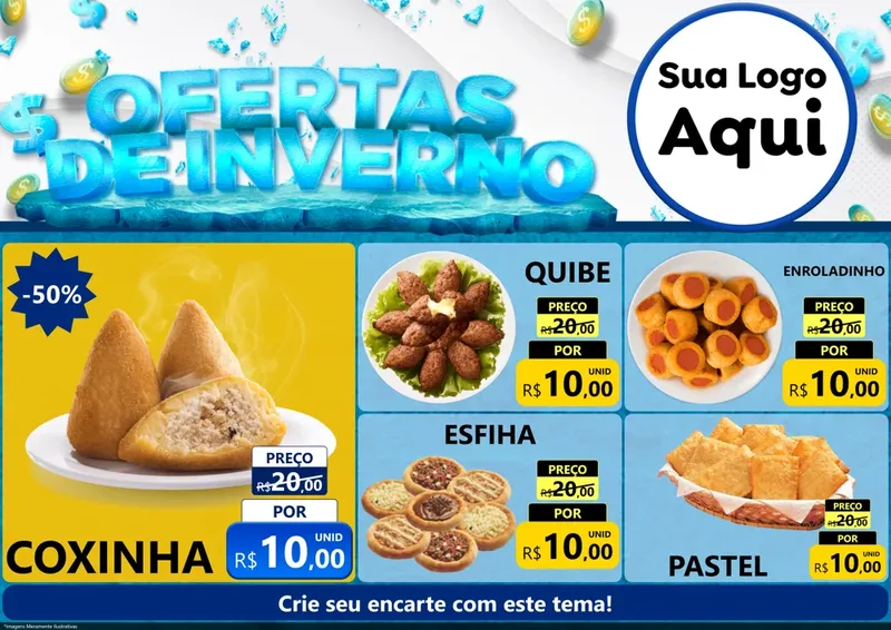 Modelo de Encarte para Encarte A4 Horizontal com o tema Ofertas de Inverno para Salgadaria