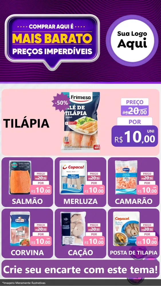 Modelo de Rede Social para Stories com o tema Mais Barato para Peixaria