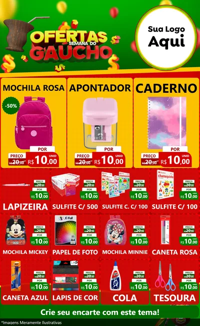Modelo de Encarte para Encarte Grande com o tema Ofertas Semana Do Gaúcho para Papelaria