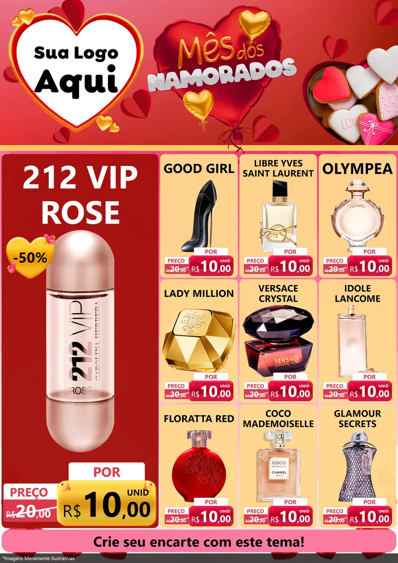 Modelo de Encarte para Encarte A4 Vertical com o tema Mês dos Namorados para Perfumes