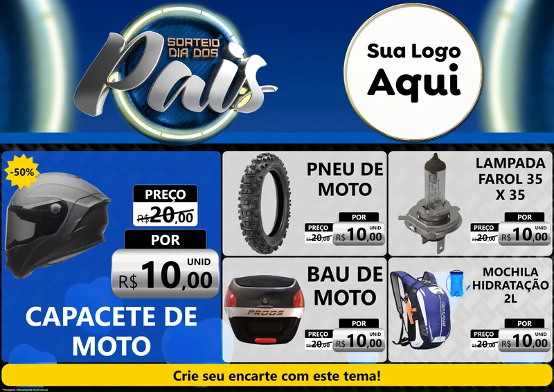 Modelo de Encarte para Encarte A4 Horizontal com o tema Sorteio Dia Dos Pais para Moto peças