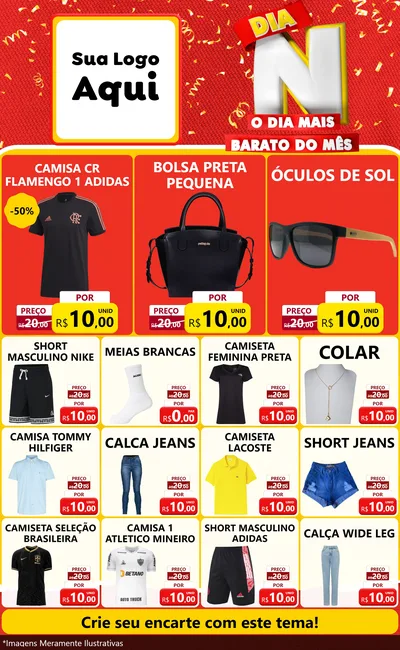 Modelo de Encarte para Encarte Grande com o tema Dia N o Dia Mais Barato do Mês para Roupas e acessórios