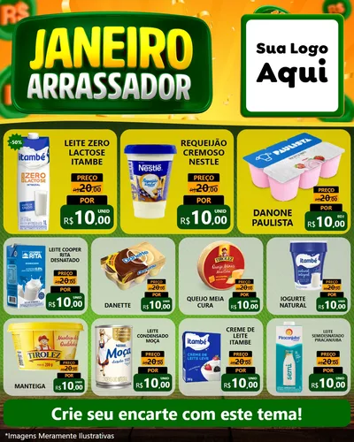 Modelo de Rede Social para Feed Instagram com o tema Janeiro Arrasador para Frios e Laticínios