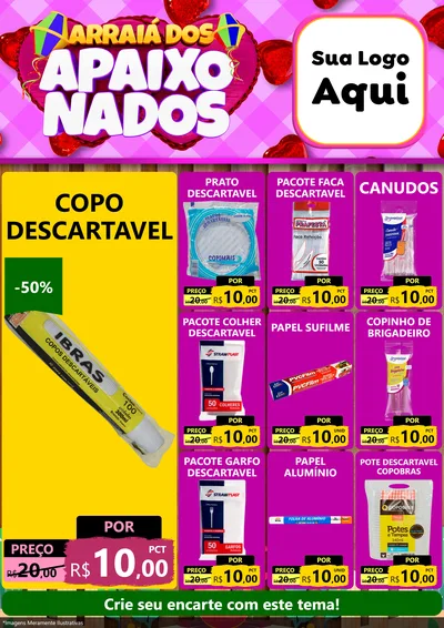 Modelo de Encarte para Encarte A4 Vertical com o tema Arraiá dos Apaixonados para Embalagens