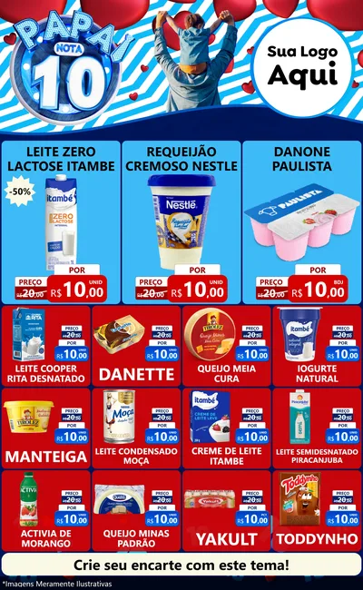 Modelo de Encarte para Encarte Grande com o tema Papai Nota 10 para Frios e Laticínios